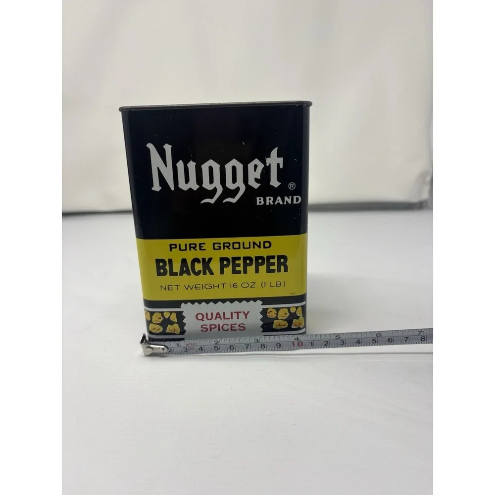 Vintage Nugget Brand Large Black Pepper Spice Tin Prospector Mule 1950s Rare CA